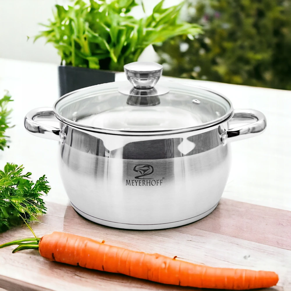Meyerhoff 3,4L NERŪDIJANČIO NERŪDijančio plieno PUODAS SU MATAVIMO MATUOKLIU IR DANGIU 20CM DUJŲ INDUKCIJA