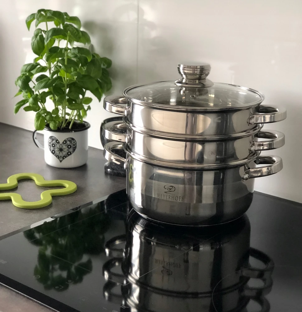 Meyerhoff Garinimo puodas Plieninis garintuvas 18 cm, 3 dalių, indukcinis