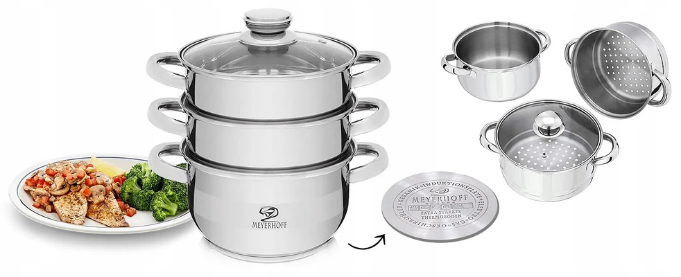 Meyerhoff Garinimo puodas Plieninis garintuvas 18 cm, 3 dalių, indukcinis