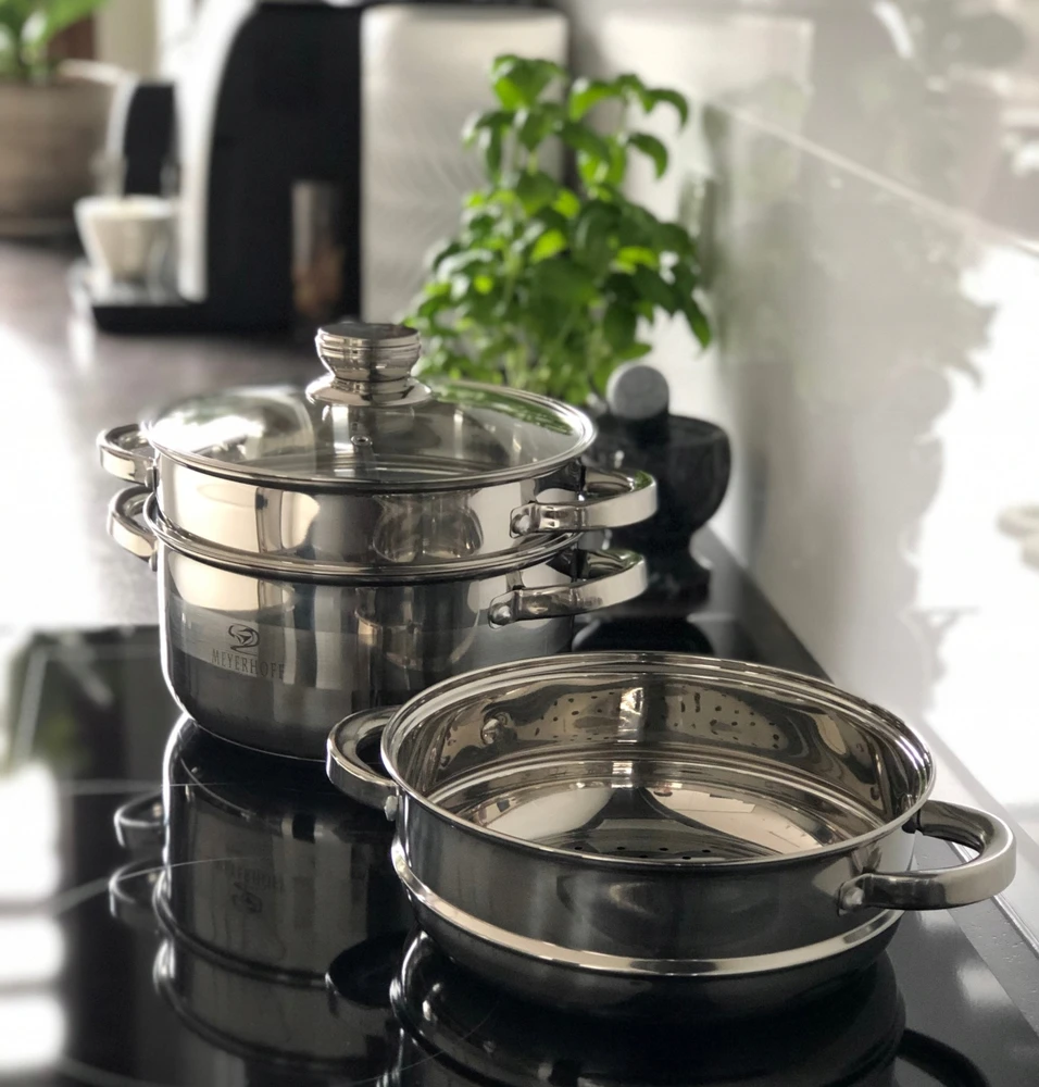 Meyerhoff Garinimo puodas Plieninis garintuvas 18 cm, 3 dalių, indukcinis