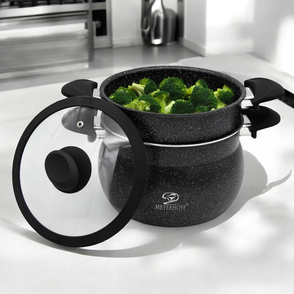 Meyerhoff Garinimo puodas STEAMER 24cm 3 dalys 9L Virtuvės marmuras