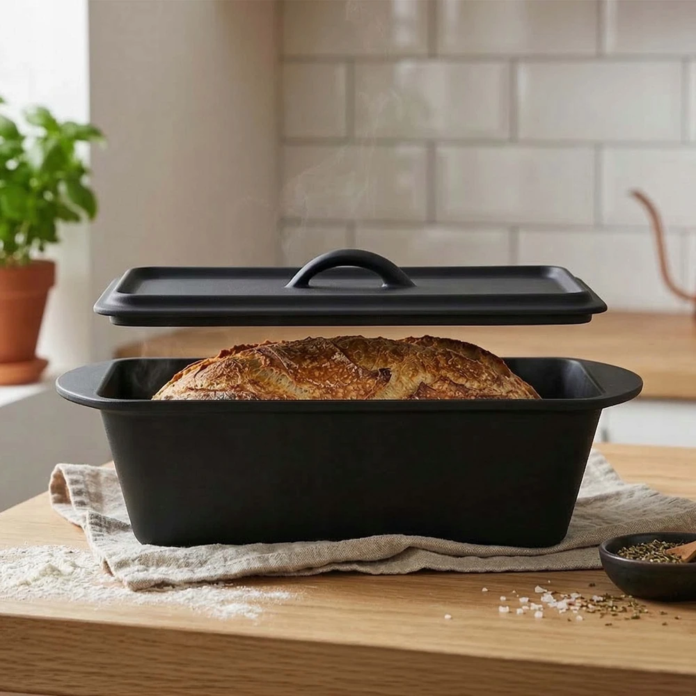 Meyerhoff Ketaus kepimo skarda 31 cm mėsai ir duonai kepti su dangteliu ir rankenomis, juoda