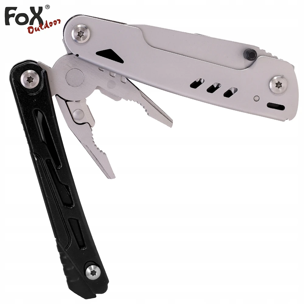 MFH Fox Outdoor Daugiafunkcinis įrankis, 6 įrankiai su žirklėmis, su atsuktuvų antgalių rinkiniu, juodas