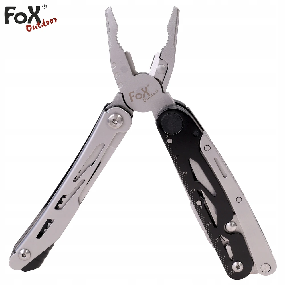 MFH Fox Outdoor Daugiafunkcinis įrankis, 6 įrankiai su žirklėmis, su atsuktuvų antgalių rinkiniu, juodas