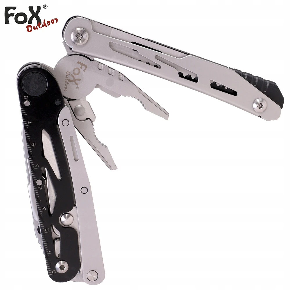 MFH Fox Outdoor Daugiafunkcinis įrankis, 6 įrankiai su žirklėmis, su atsuktuvų antgalių rinkiniu, juodas