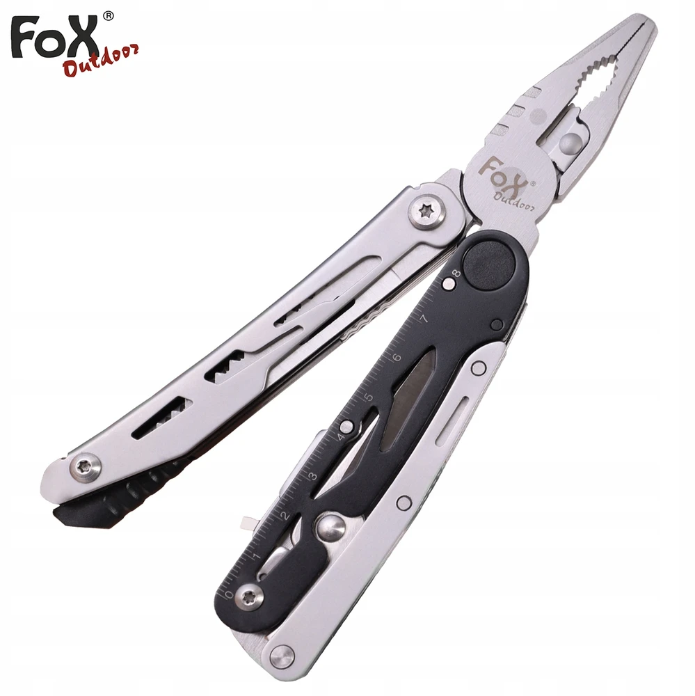 MFH Fox Outdoor Daugiafunkcinis įrankis, 6 įrankiai su žirklėmis, su atsuktuvų antgalių rinkiniu, juodas