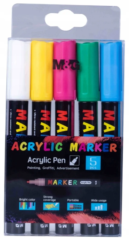 M&G Akriliniai 1-2 mm žymekliai 5 spalvų