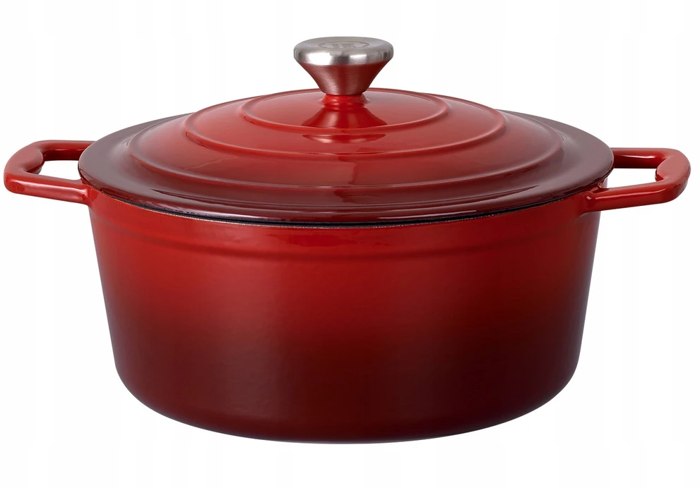 Mg Home 5L emaliuotas ketaus PUODAS SU RAUDONU DANGIU, DUJINĖS, INDUKCINĖS, ORKAITĖS, 25cm