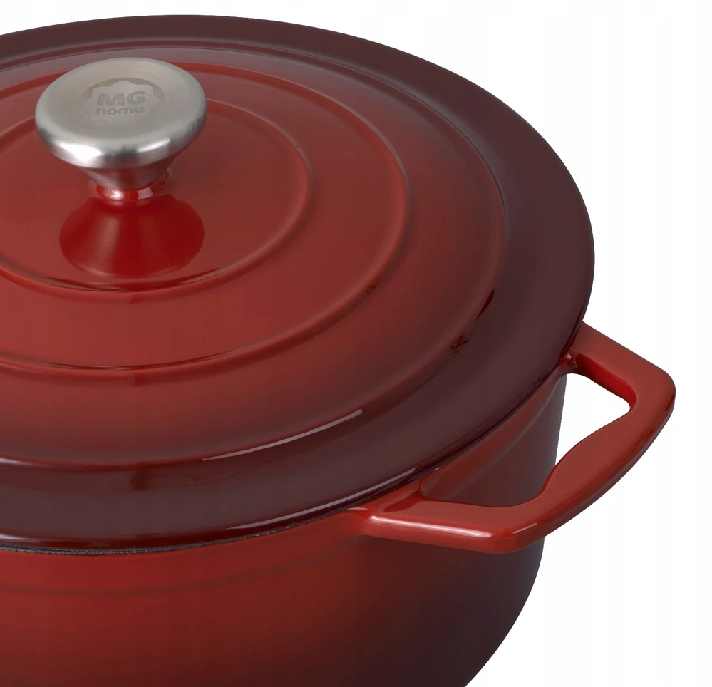 Mg Home 5L emaliuotas ketaus PUODAS SU RAUDONU DANGIU, DUJINĖS, INDUKCINĖS, ORKAITĖS, 25cm