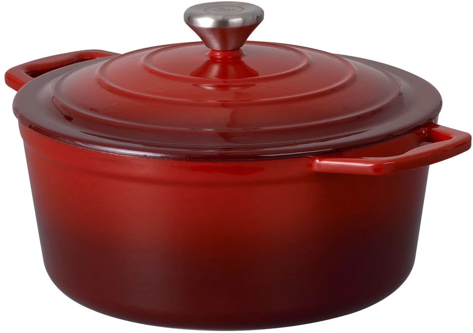 Mg Home 5L emaliuotas ketaus PUODAS SU RAUDONU DANGIU, DUJINĖS, INDUKCINĖS, ORKAITĖS, 25cm