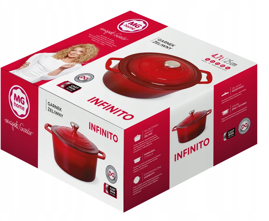 Mg Home 5L emaliuotas ketaus PUODAS SU RAUDONU DANGIU, DUJINĖS, INDUKCINĖS, ORKAITĖS, 25cm