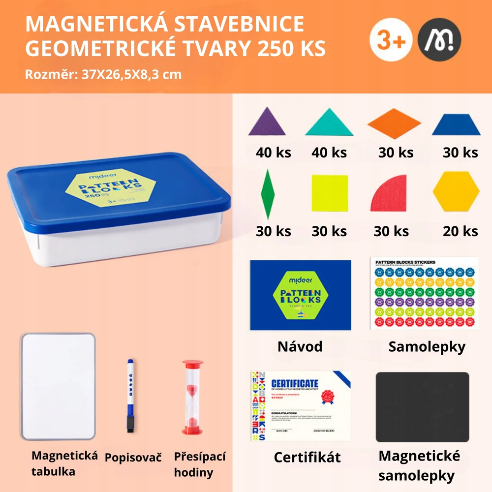 Mideer Geometric shapes magnetiniai blokeliai 250 vnt.