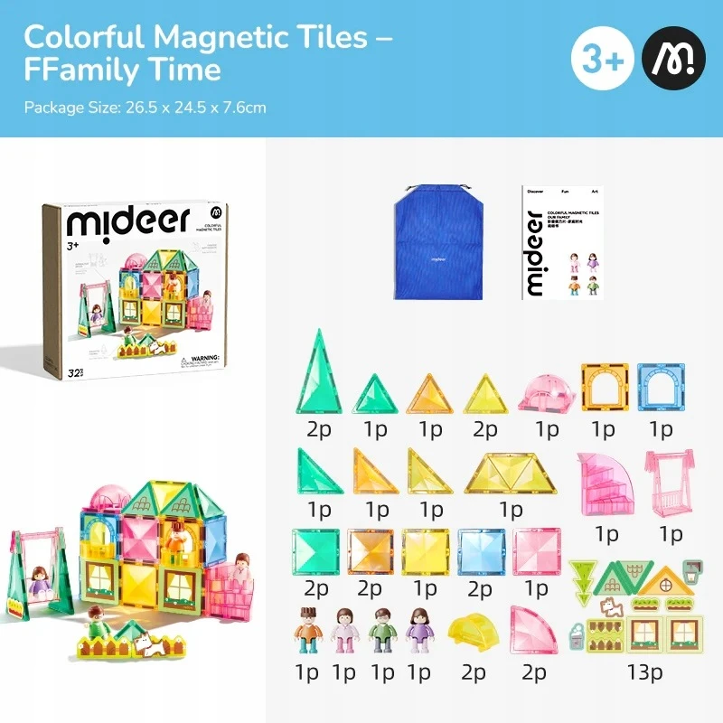 Mideer - Interaktyvus magnetinis konstruktorius - Šeima - 32 dalių