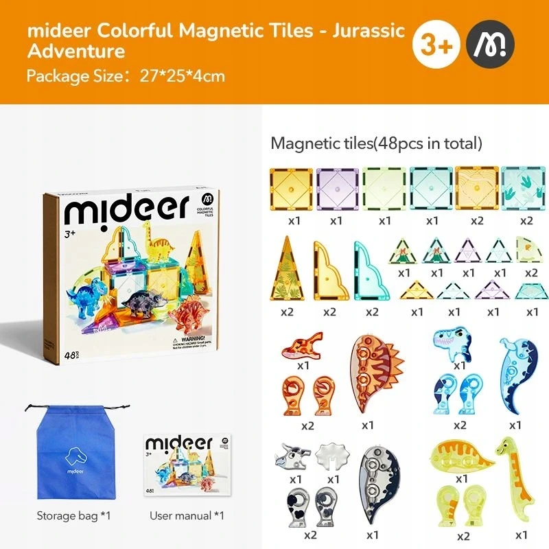 Mideer - Magnetinis konstruktorius - Dinozaurai - 48 dalių