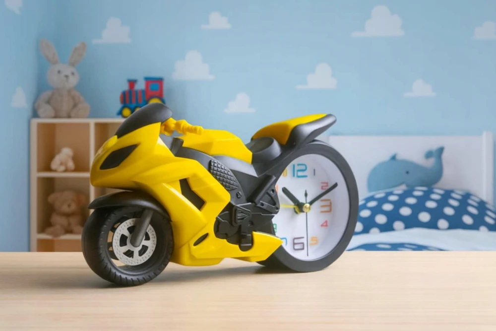 Midex MOTORINIO MOTOCIKLO GELTONAS IR Juodas 19 x 11 CM Smulkintuvo Smulkintuvo LAIKRODŽIO SIGNALAS