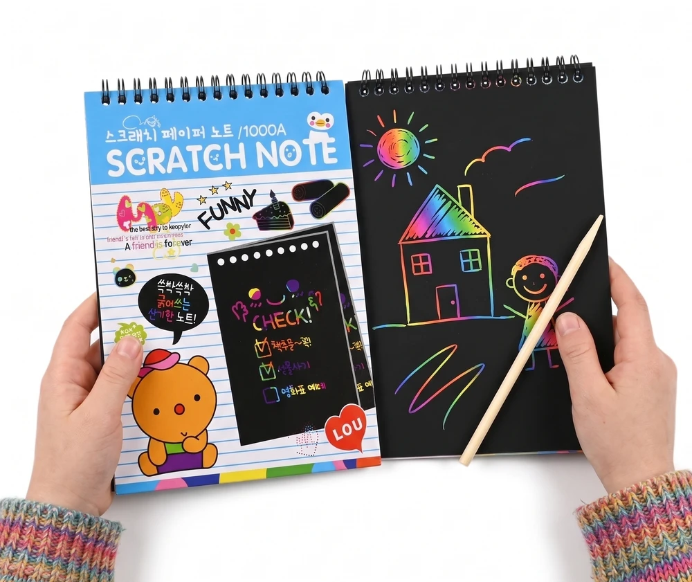 Midex SCRATCH BOOK bloknotas Scratch BOOK A5 Juodas MAGICAL SCRATCH BOOK Sąsiuvinis VAIKAMS