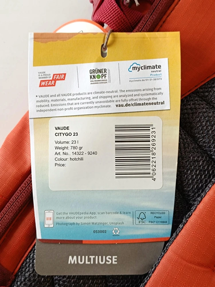 Miesto kuprinė Vaude City Go 23 L, Raudona