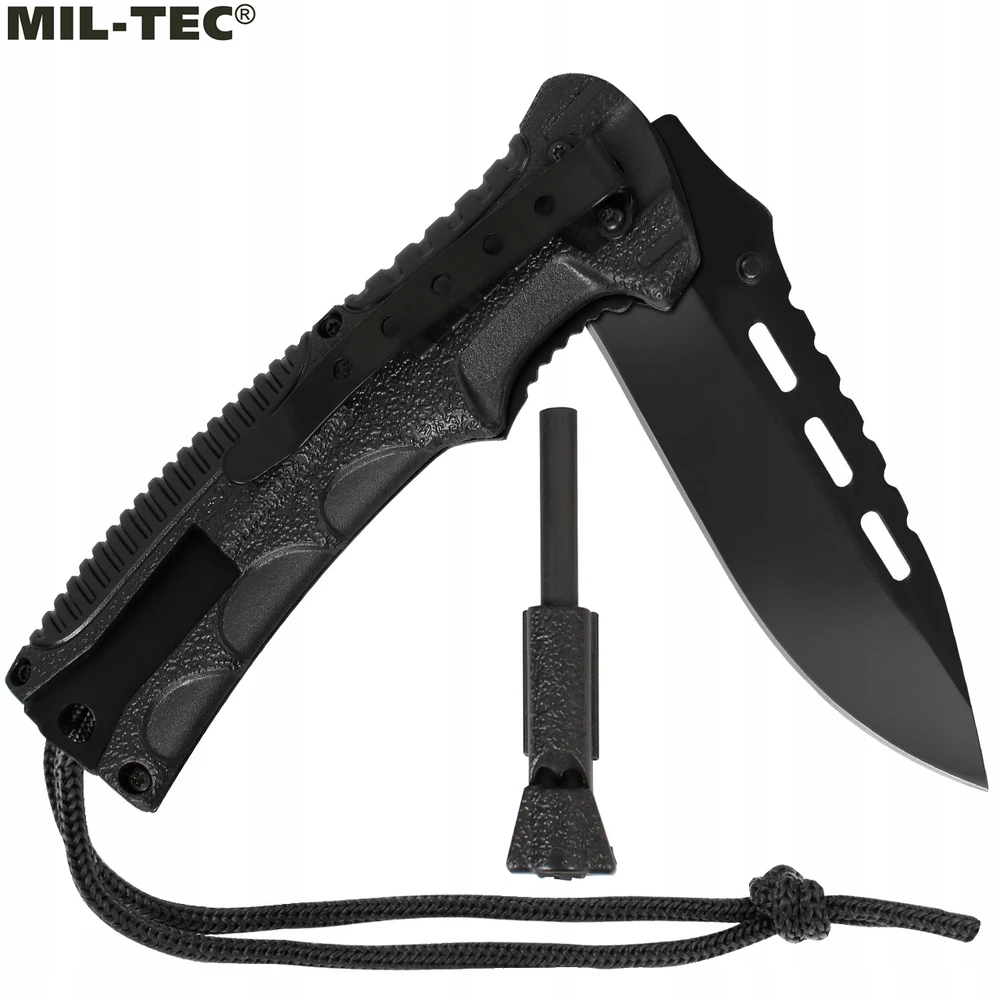 Mil-Tec EDC taktinis karinis sulankstomas peilis, parakordo laidas, ugnies starteris, švilpukas