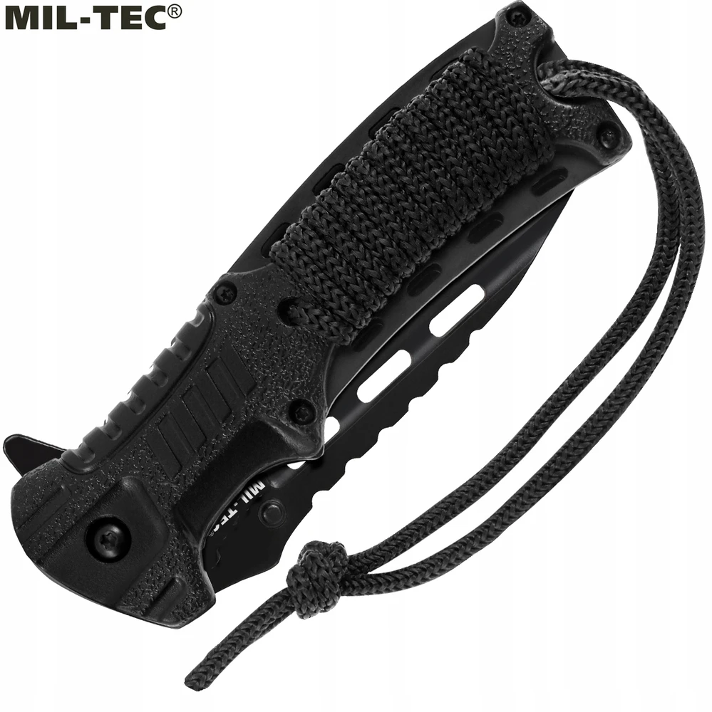 Mil-Tec EDC taktinis karinis sulankstomas peilis, parakordo laidas, ugnies starteris, švilpukas