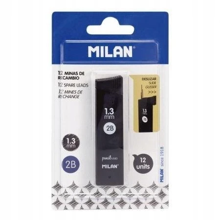 Milan 2b 1.3 mm grafitai automatinio pieštuko, 12 vnt.