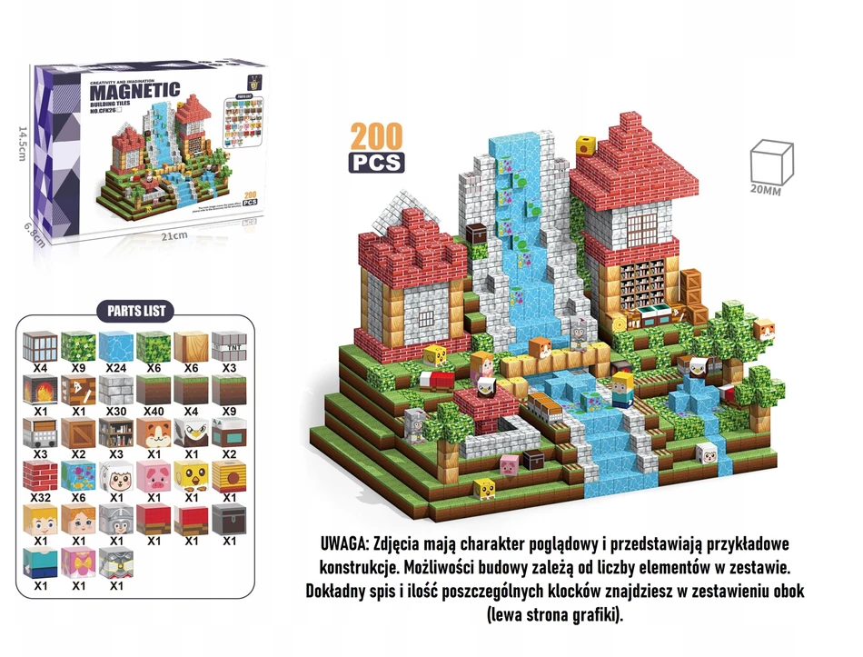 MILHMANN Pikselių magnetiniai blokeliai LIBRARY BLOCKS 200 blokelių rinkinys