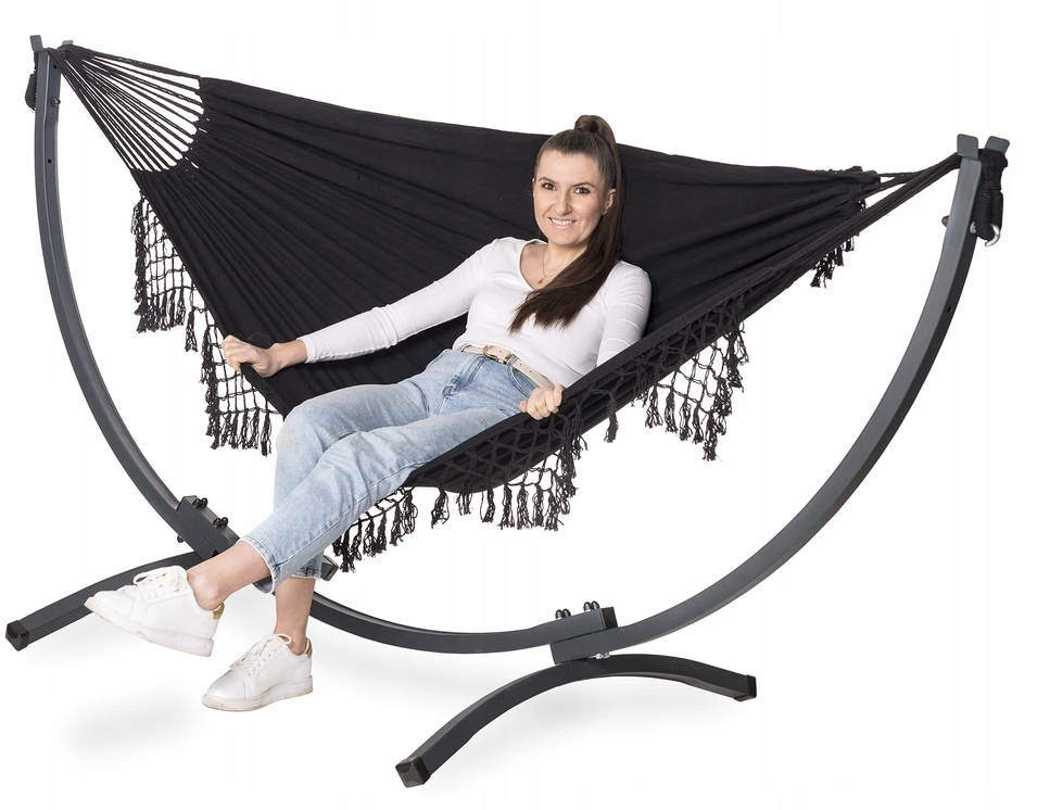 Milteliniu būdu dengtas metalinis hamako rėmo rinkinys 220kg + BOHO 2-vietis