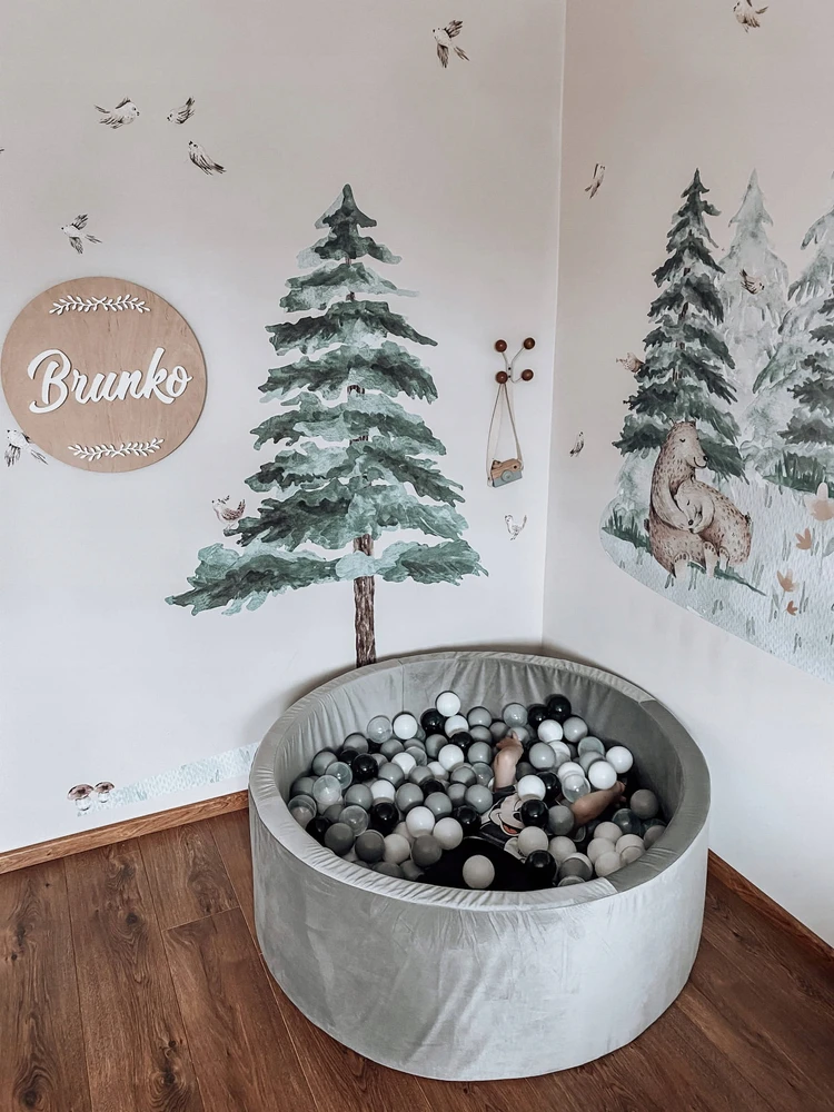 Mimii SUCHY BASEN KOJEC vaikams 90x40cm Velvet Pilka 300 piłek apvalus