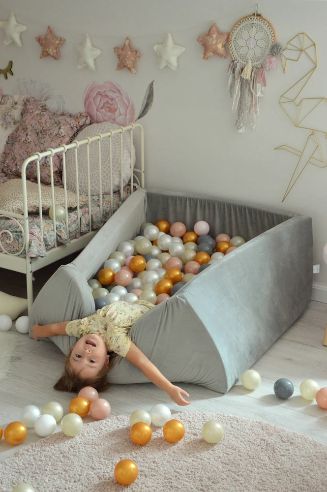 Mimii SUCHY BASEN KOJEC vaikams 90x40cm Velvet Pilka 300 piłek apvalus
