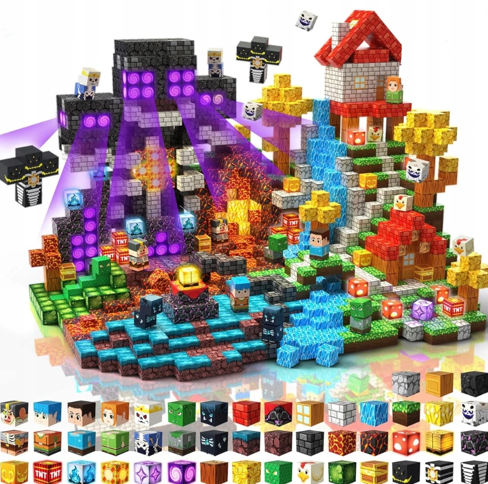MINECRAFT magnetinės plytos 300 vnt + 15 figūrėlių TNT dėžutė, dovana 3+