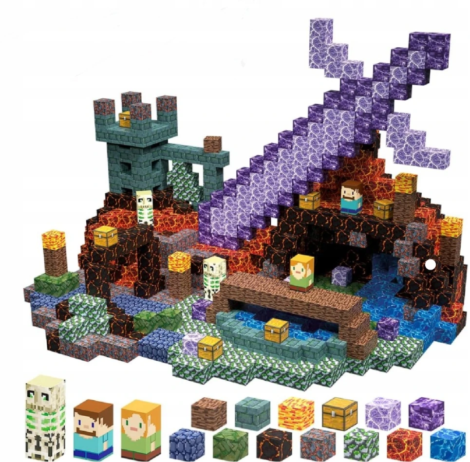 MINECRAFT magnetinės plytos 300 vnt + 15 figūrėlių TNT dėžutė, dovana 3+