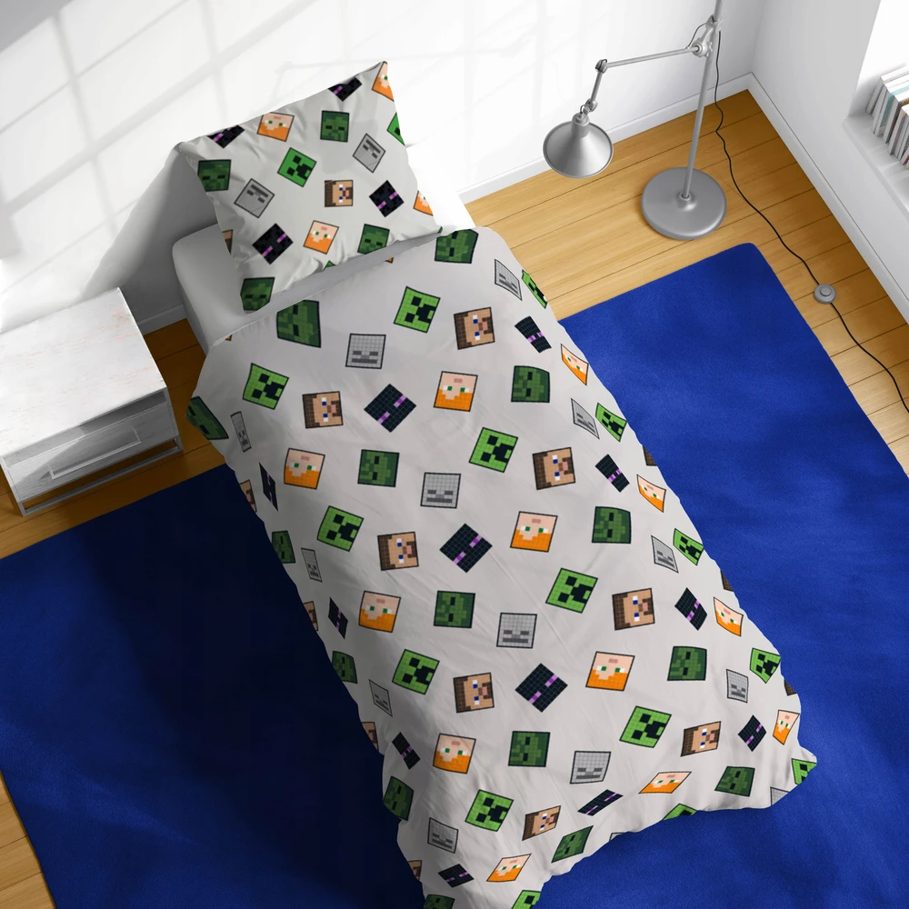 Patalynės komplektas MINECRAFT patalynė 140x200 Mėlynas ALEX STEVE CREEPER ZOMBIE 100% MEDVILNĖ