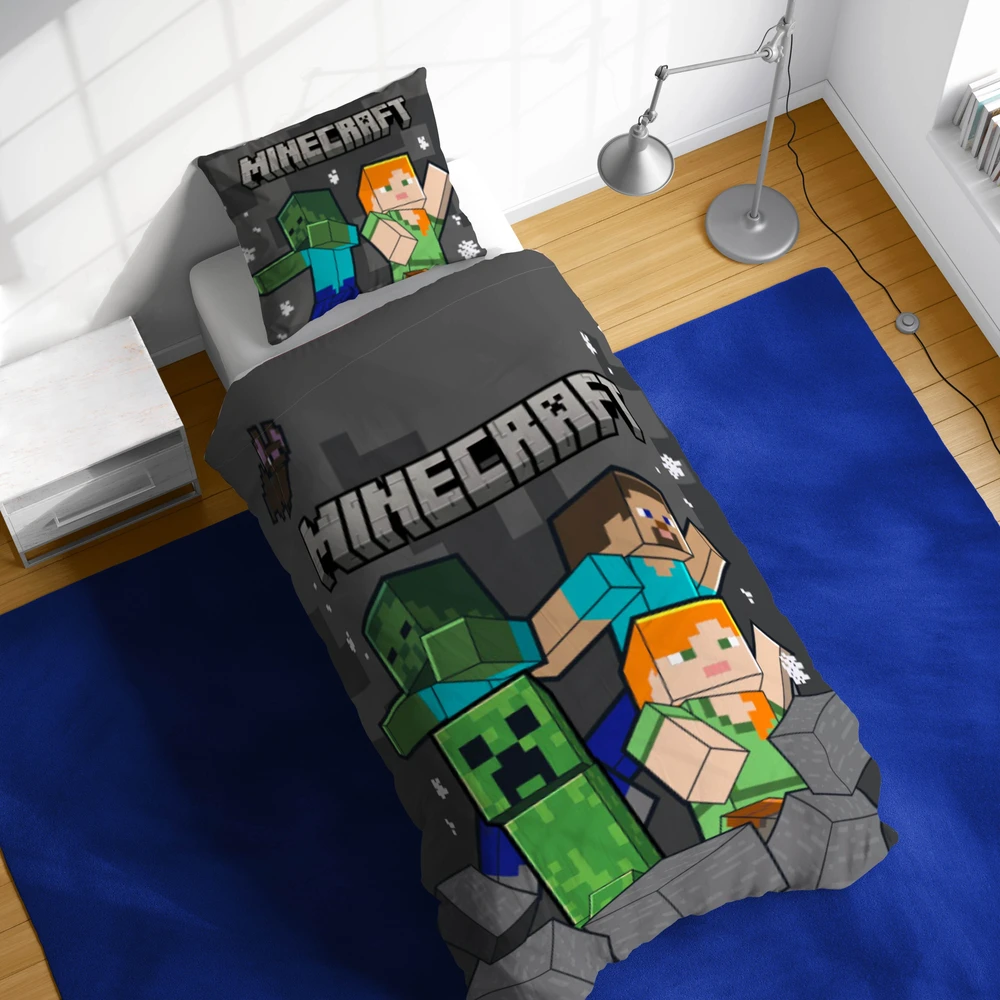 Patalynės komplektas MINECRAFT patalynė 140x200 Pilkas ALEX STEVE MONSTRERS 100% MEDVILNĖ