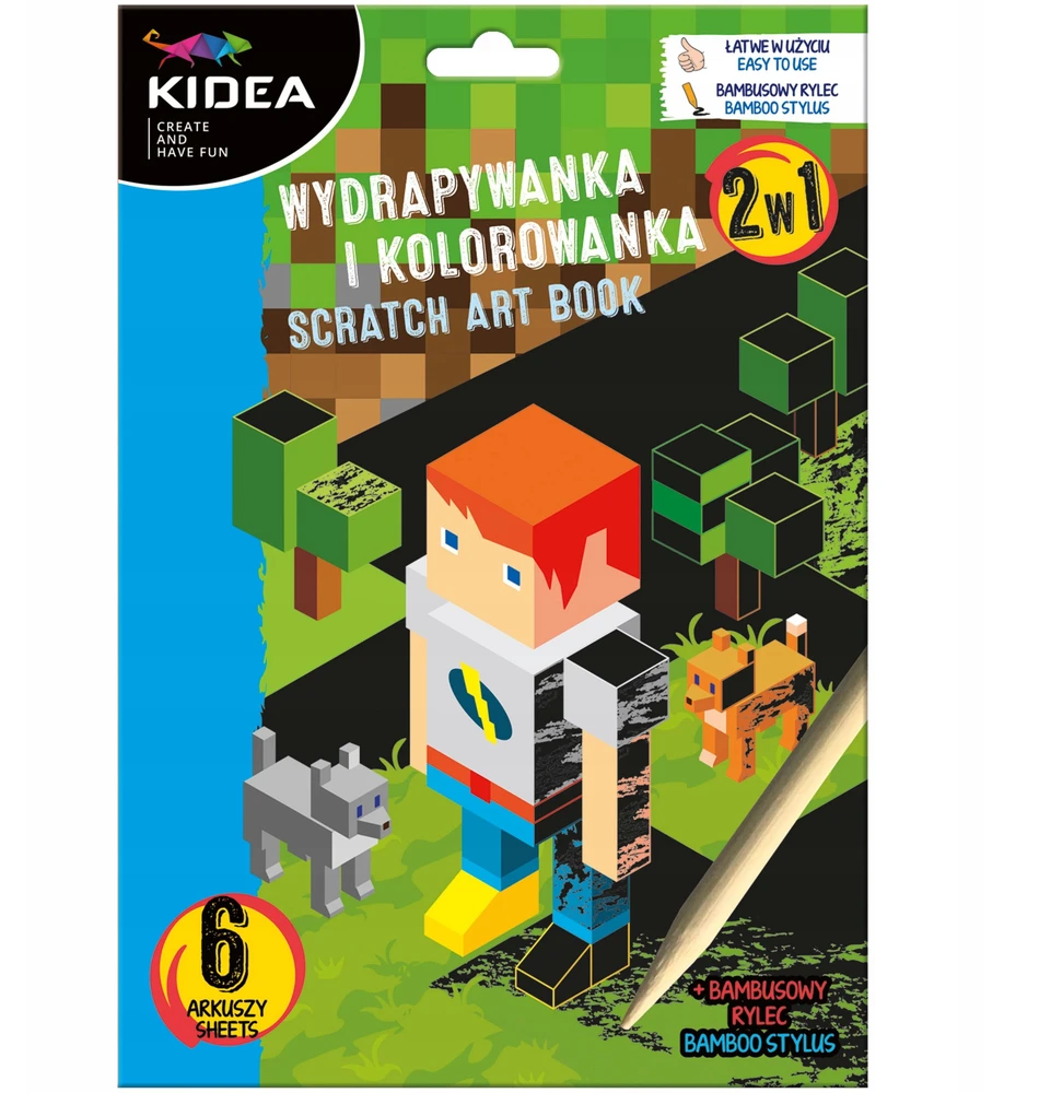 MINECRAFT spalvinimo įbrėžimų žaidimas su Kidea bambuko rašikliu