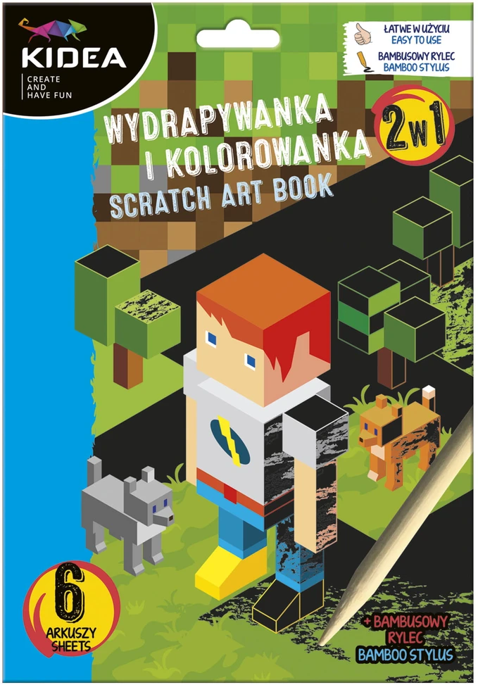 MINECRAFT spalvinimo įbrėžimų žaidimas su Kidea bambuko rašikliu