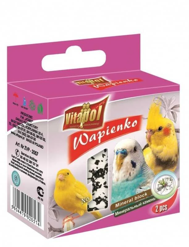Vitapol mineralinis akmuo paukščiams, su juodgrūde (2 vnt) 35g