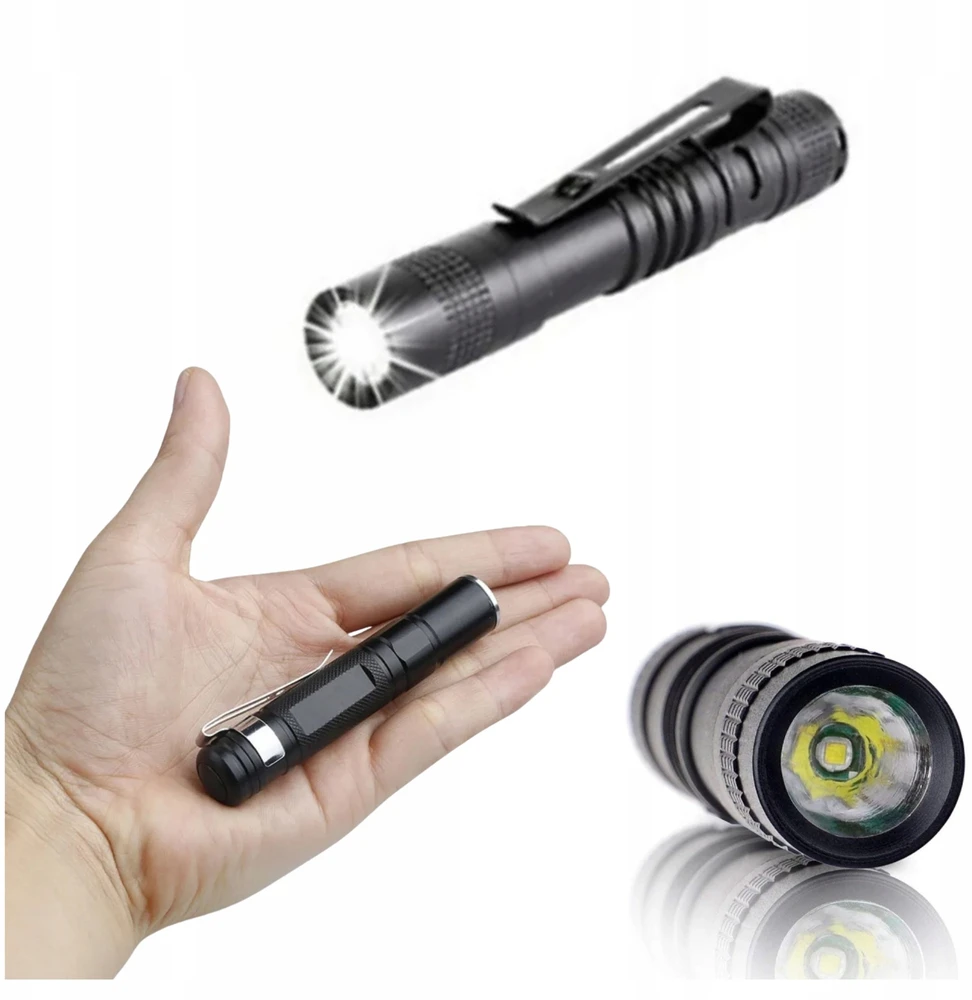 Mini LED žibintuvėlis su segtuku 300LM Galingas LED 9cm