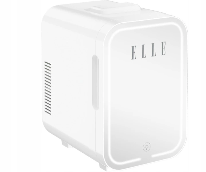 ELLE 8L mini šaldytuvas su LED makiažo veidrodėliu, baltas