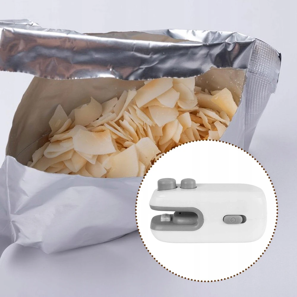 Mini maišelio sandariklis su mažu buitiniu pjaustytuvu, sandarinimo įrankiu, 200 mAh baltos spalvos sandarikliu