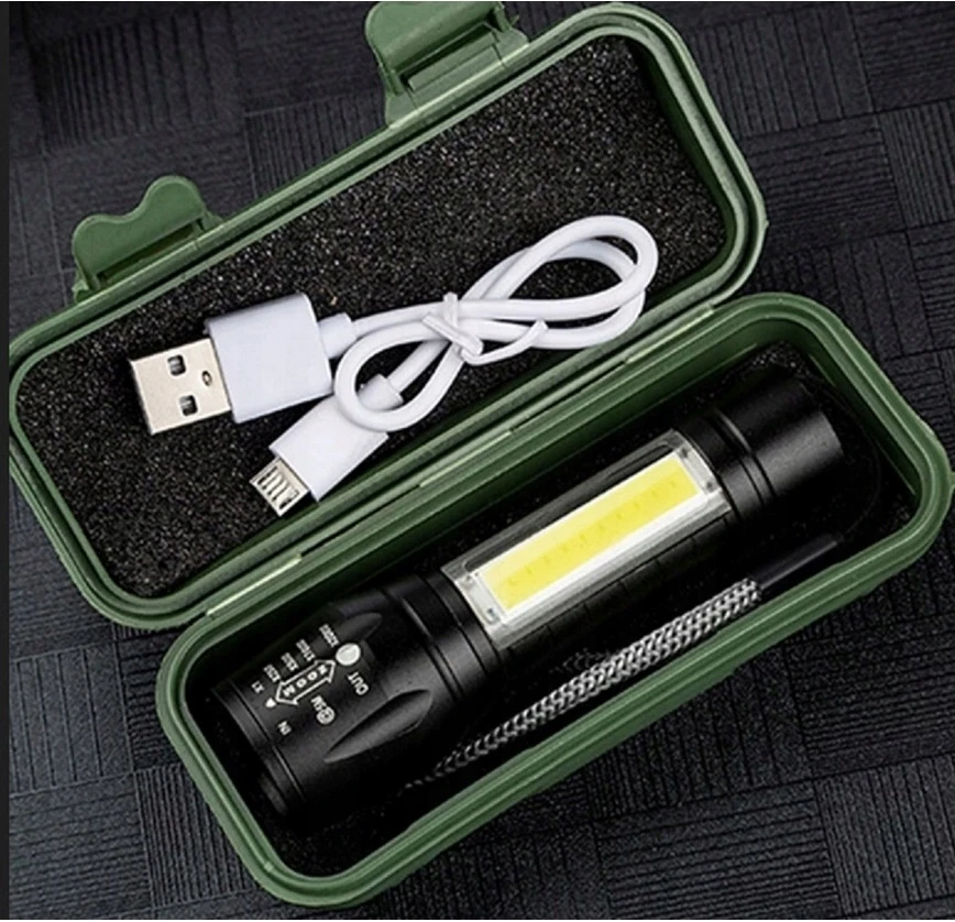 Mini prožektorių žibintuvėlis Galingas kišeninis XPE+COB vandeniui atsparus USB įkraunamas