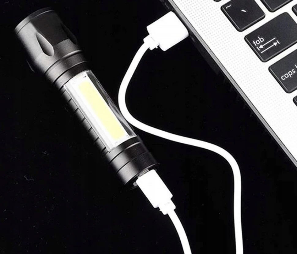 Mini prožektorių žibintuvėlis Galingas kišeninis XPE+COB vandeniui atsparus USB įkraunamas