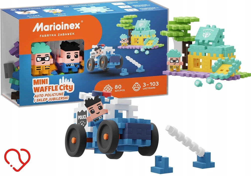 Konstruktorius Marioinex Mini Waffle policijos automobilių ir juvelyrinių dirbinių parduotuvę, 80 d.