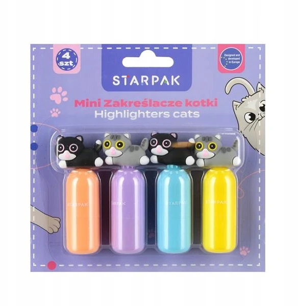 Mini žymekliai "katytės" Starpak, 4 spalvos