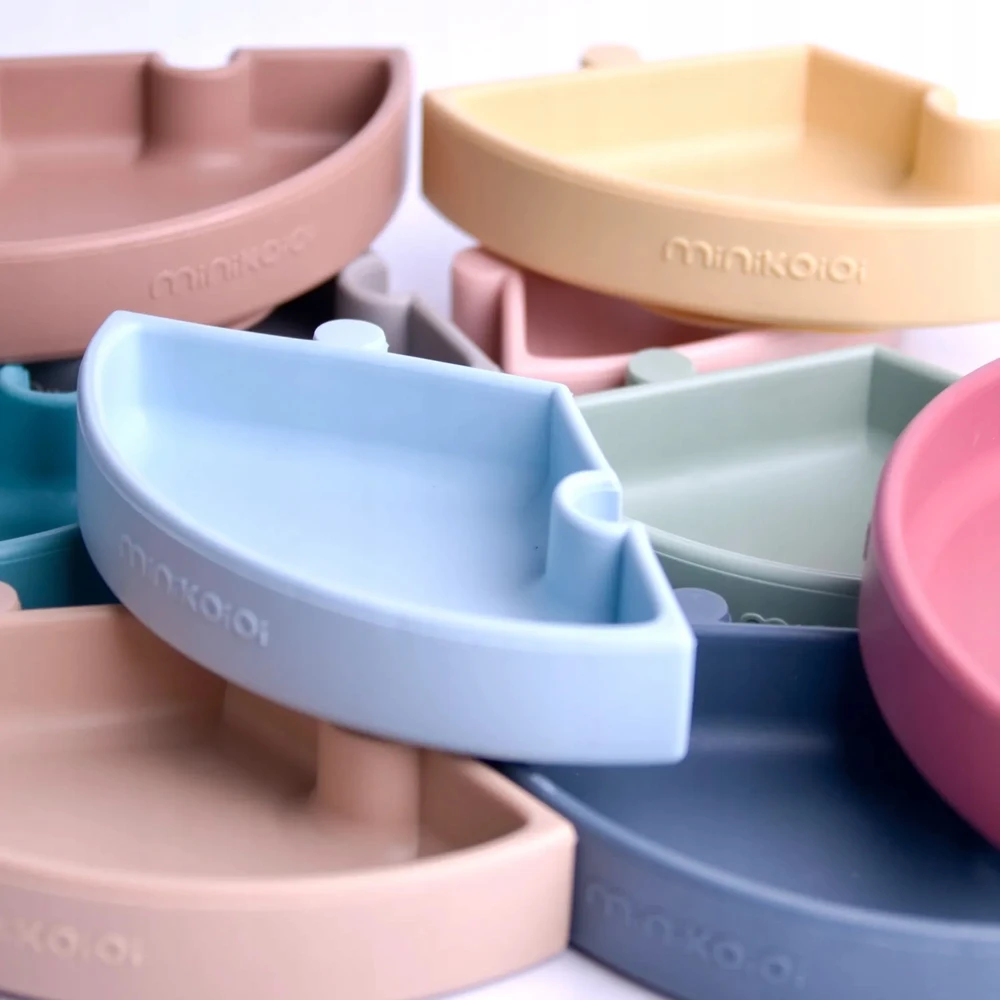 Minikoioi Silikoninė lėkštė vaikams Dėlionė su siurbtuku 3 vnt. 19 cm Rožinė