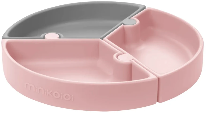 Minikoioi Silikoninė lėkštė vaikams Dėlionė su siurbtuku 3 vnt. 19 cm Rožinė