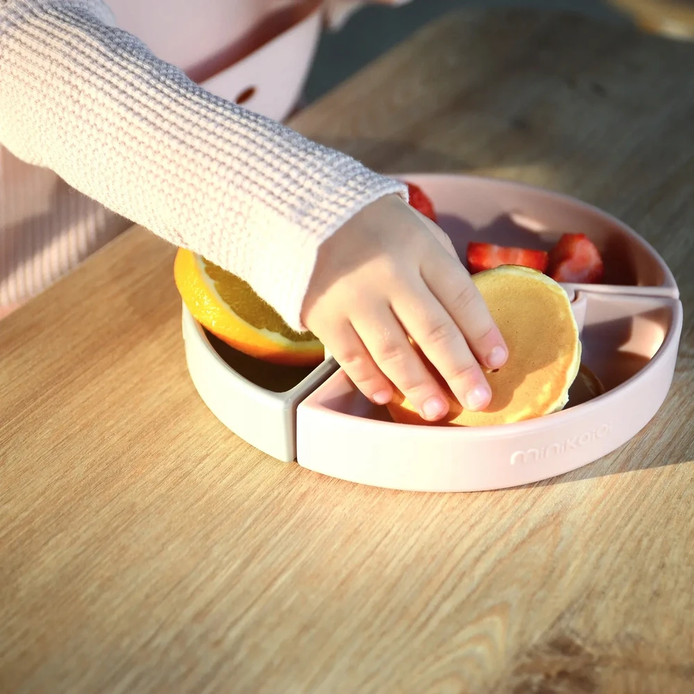 Minikoioi Silikoninė lėkštė vaikams Dėlionė su siurbtuku 3 vnt. 19 cm Rožinė