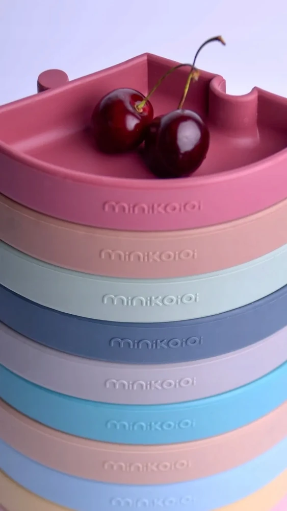 Minikoioi Silikoninė lėkštė vaikams Dėlionė su siurbtuku 3 vnt. 19 cm Rožinė
