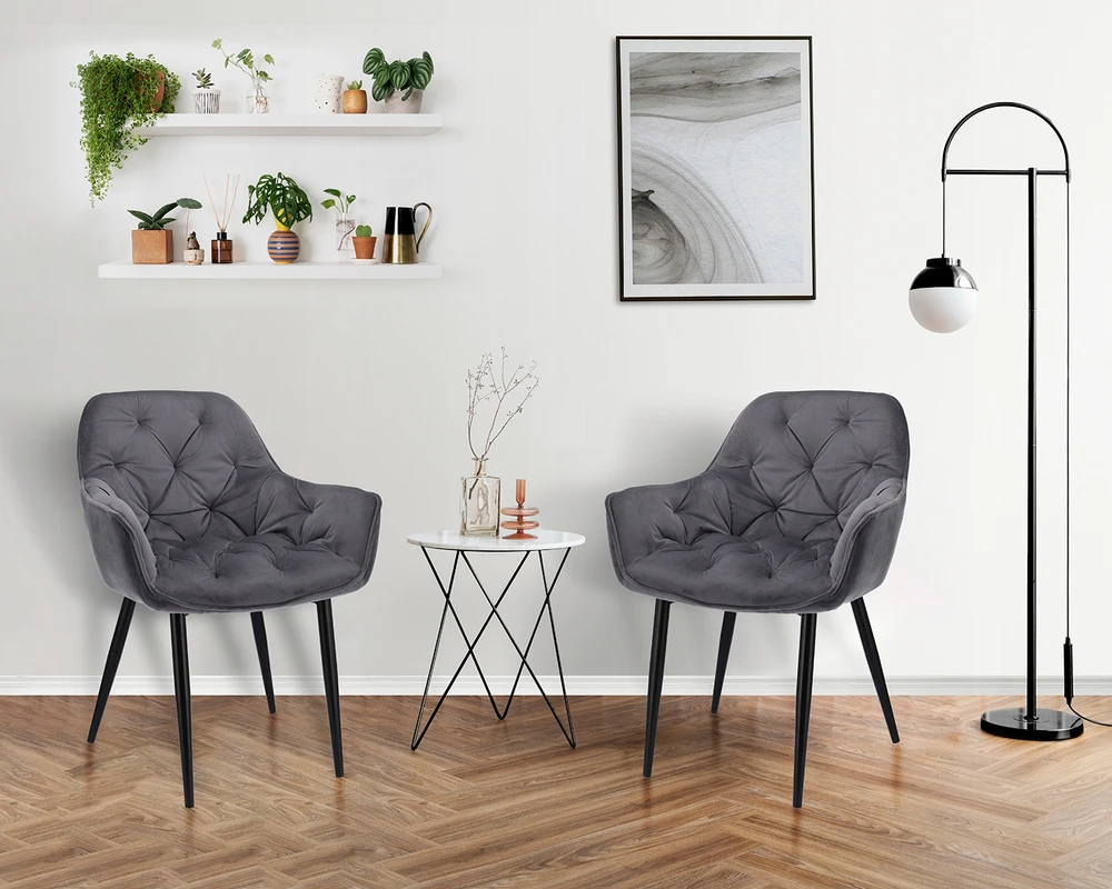 Minkšta aksominė kėdė svetainei, QUILTED virtuvei, LARGO, pilka JUMIhome