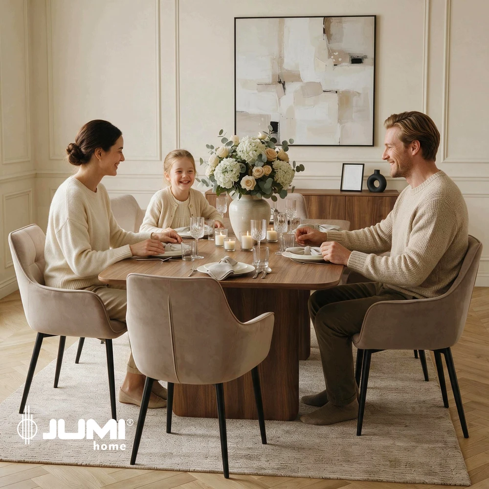 Minkšta kėdė valgomajam SVEIKATAS aksomas MODERN smėlio spalvos ALMA JUMIhome