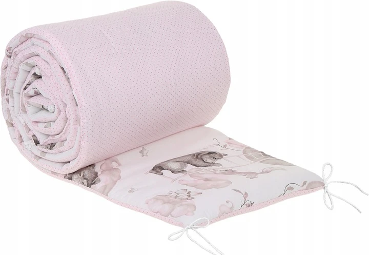 Minkšta kūdikio lovytės apsauga Babymam, 180x30 cm, Balta/Rožinė