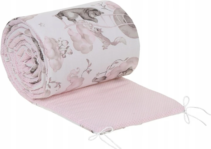 Minkšta kūdikio lovytės apsauga Babymam, 180x30 cm, Balta/Rožinė